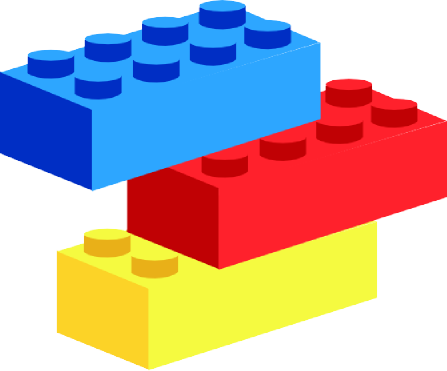 Blue, red, and yellow building bricks