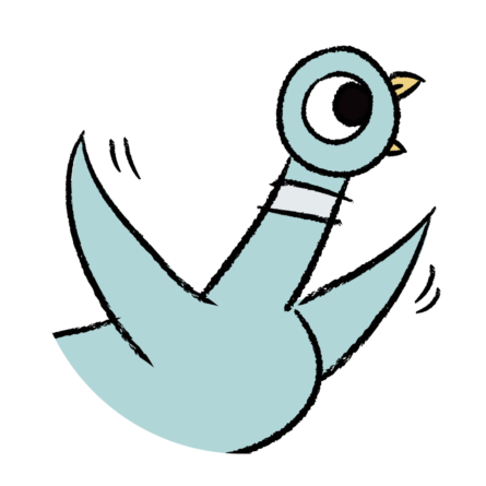 Mo Willems' character, Pigeon, flaps his wings and shouts.