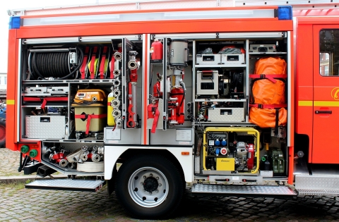 Inside of a fire truck