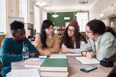 Group of teens studying