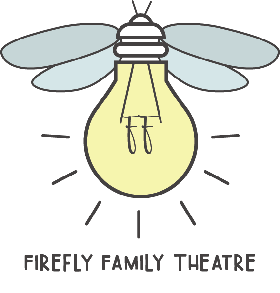 Firefly Theatre Ensemble logo. Features a yellow light bulb with wings, antenna extend from the base of the lightbulb. The lightbulb is meant to look like a firefly.